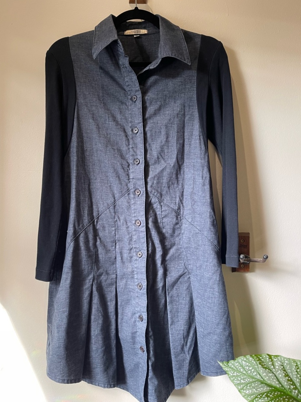 Prairie Underground Two-Tone Button Front Dress in Charcoal and Black